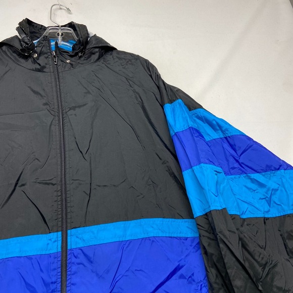 VTG Cheetah Windbreaker Jacket Men XL Blue BlackMesh Lined Hooded Long Sleeve - Picture 5 of 15